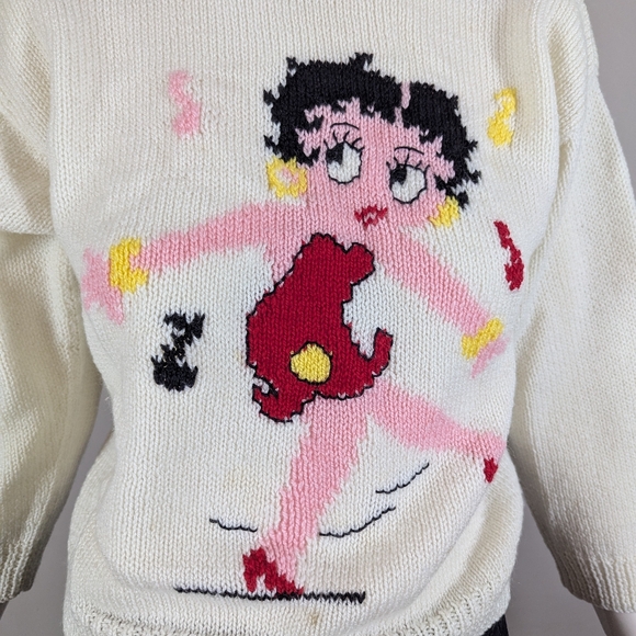 Handmade Betty Boop Knit Sweater Vintage Style Cropped Graphic Pullover Petite X - Picture 4 of 6